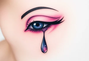 A teardrop falling from a closed eye, with soft pink and lavender tones, symbolizing vulnerability and emotional depth tattoo idea