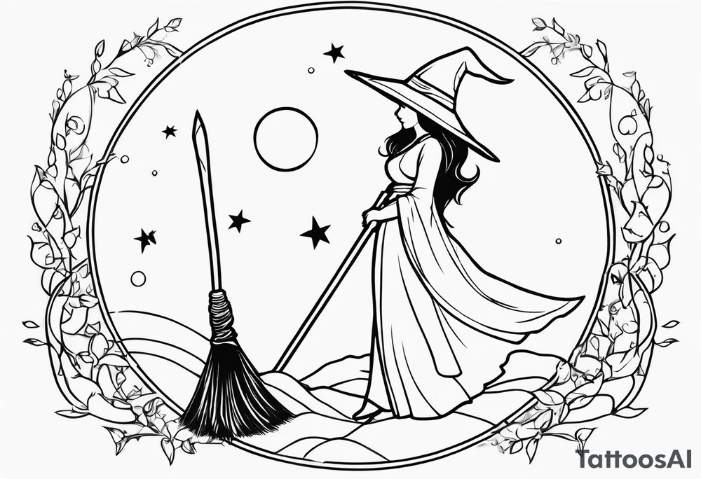 witch, fantasy, broom, charmed,wicca tattoo idea