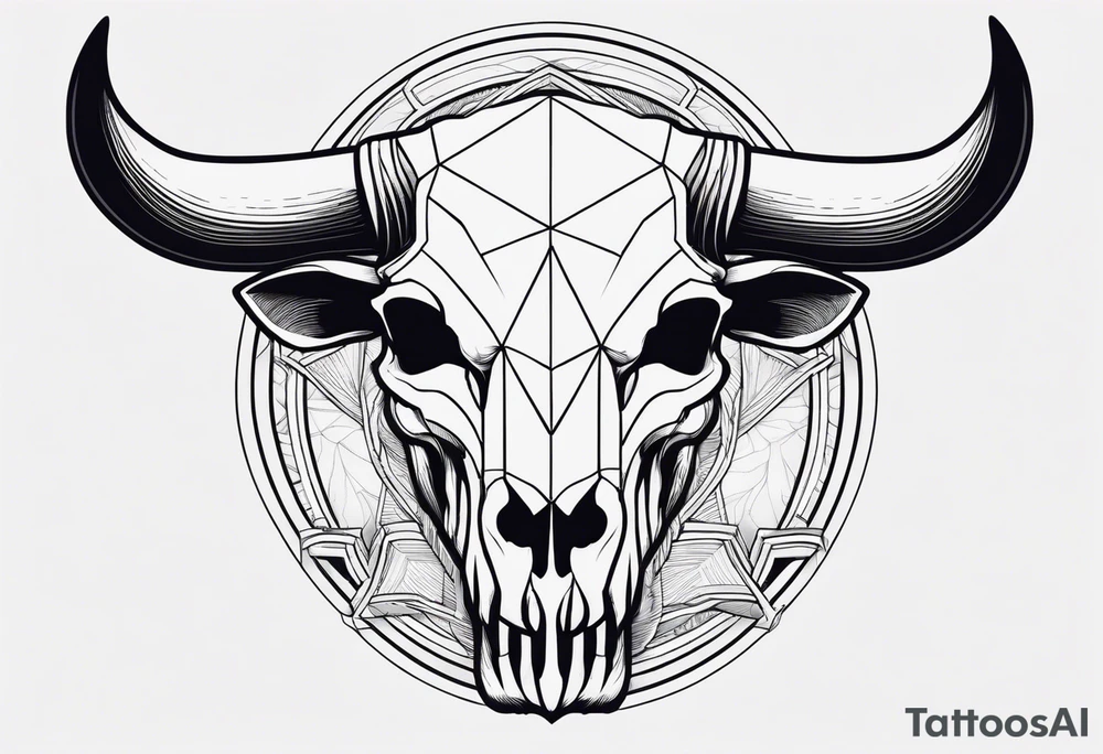 skull of a bull with a line frame, realistic, simple, texas tattoo idea