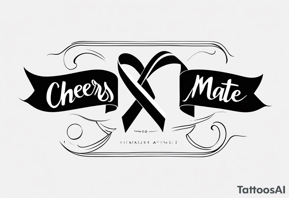 Cheers Mate text, armband +Cancer Ribbon +artistic tattoo idea