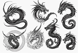 long dragon with horns, mane, scales tattoo idea