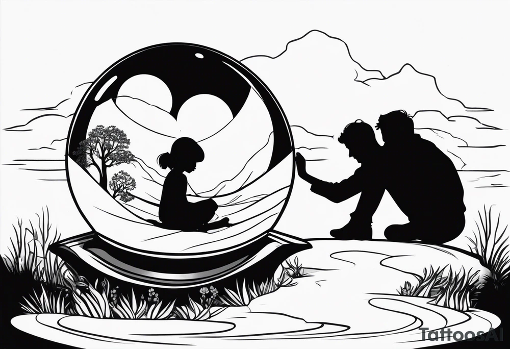 silhouette of a couple hugging in a crystal ball tattoo idea