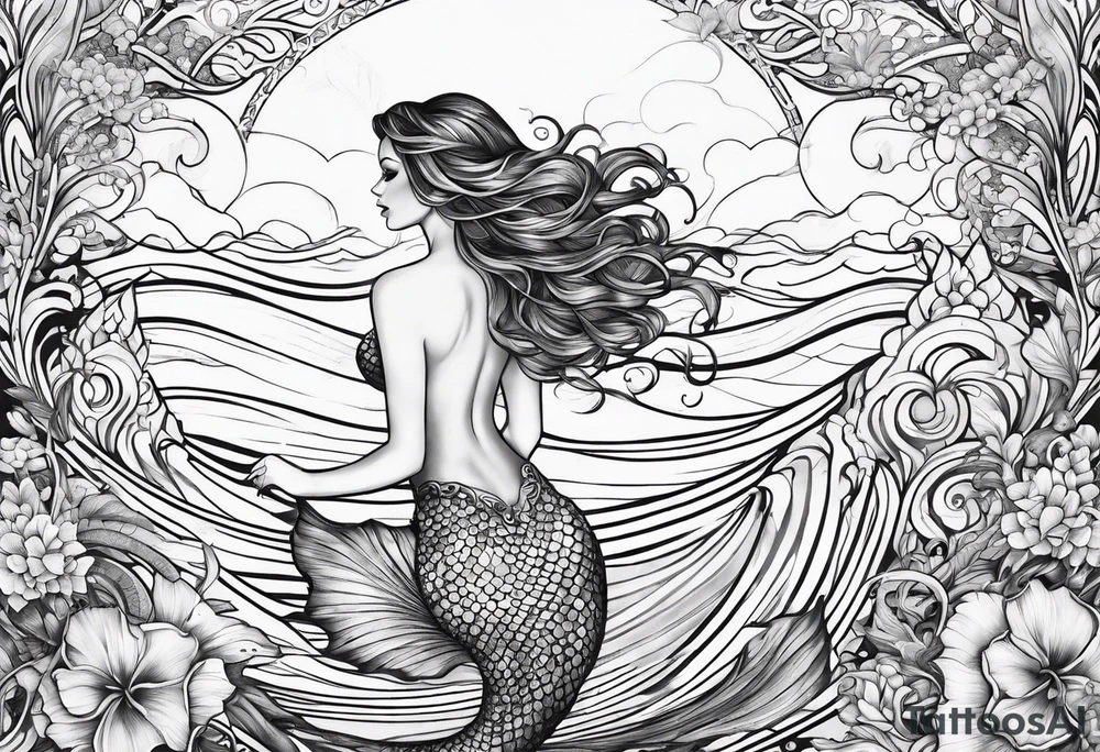 mermaid full body, waves, dark work tattoo idea