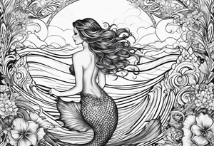 mermaid full body, waves, dark work tattoo idea