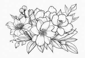 fine line flowers, vines, lily of the valley flower, aster flower, narcissus flower tattoo idea