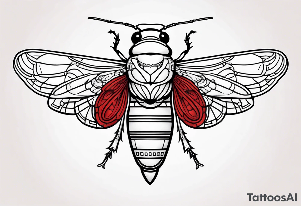 cicada on top of red greek design tattoo idea