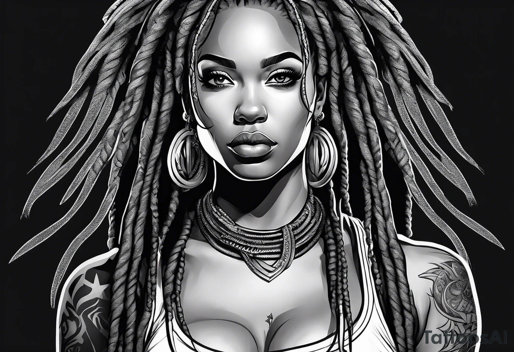 Gym girl with dreadlocks tattoo idea