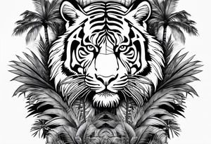full tiger body climbing palm tree tattoo idea