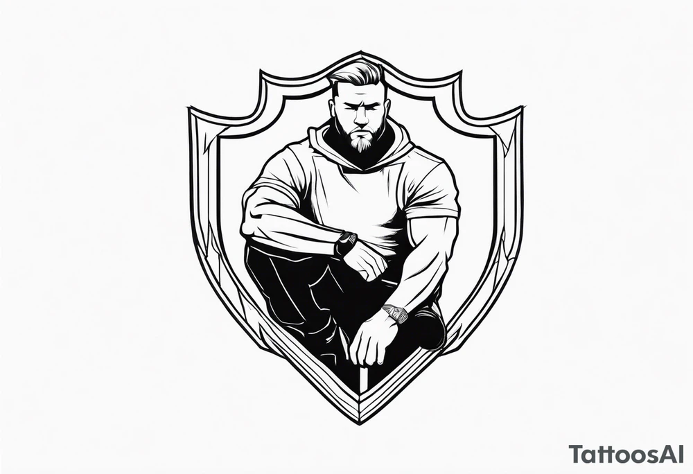 man crouched holding shield tattoo idea