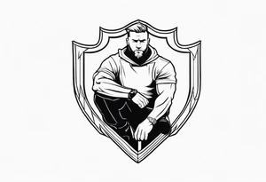 man crouched holding shield tattoo idea