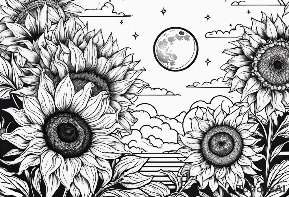 Sunflowers sun and moon tattoo idea