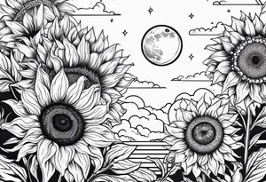 Sunflowers sun and moon tattoo idea
