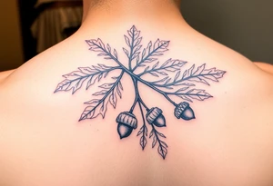 oak branch with thick leaves and acorns tattoo idea