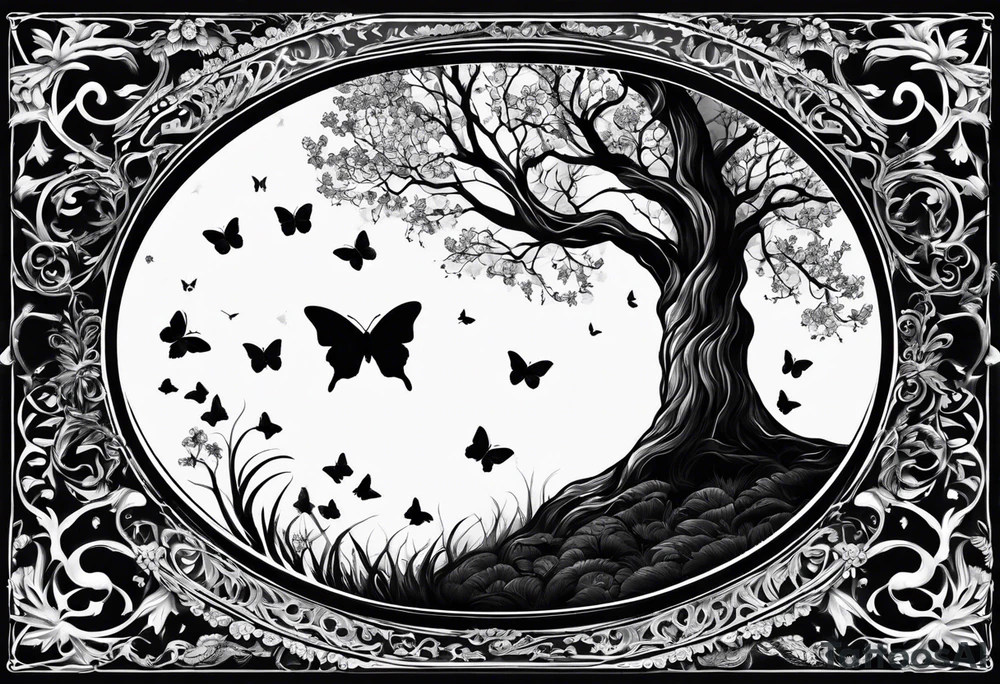 Tree of life moon and butterfly tattoo idea