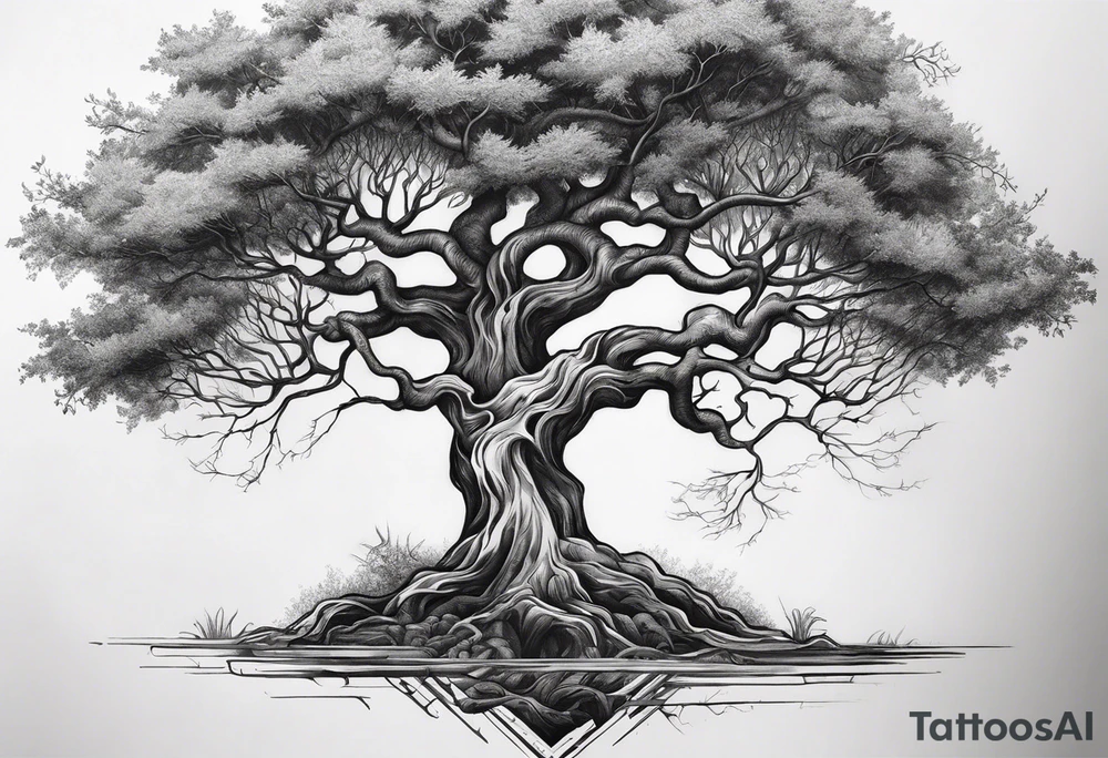 natural elements like a tree with sprawling branches and roots, which can spread across your back tattoo idea