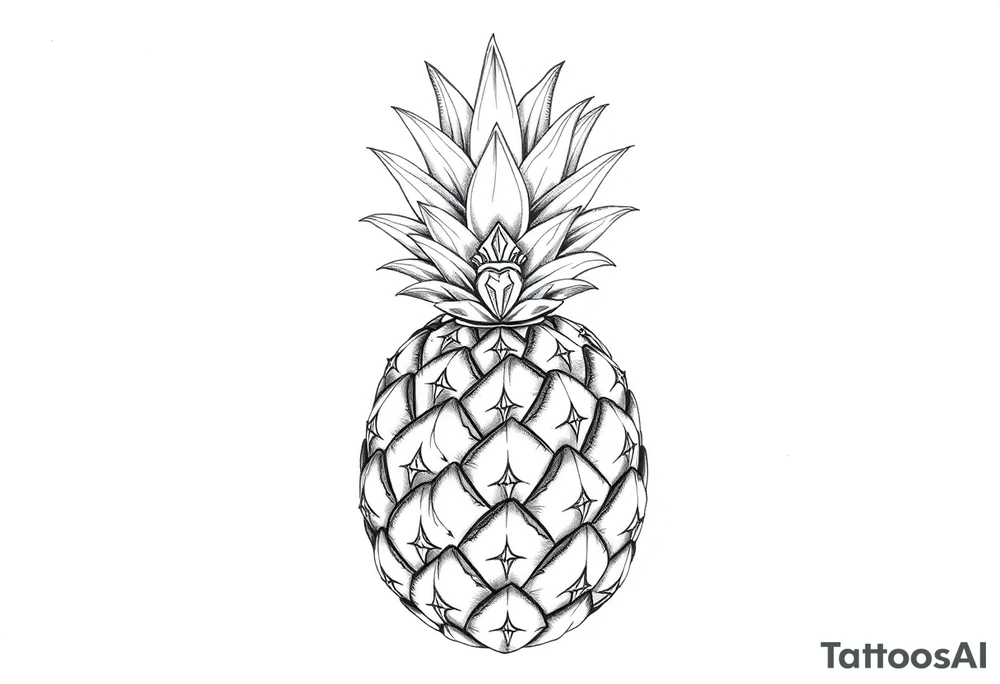 powerful pineapple with a crown,and diamonds tattoo idea