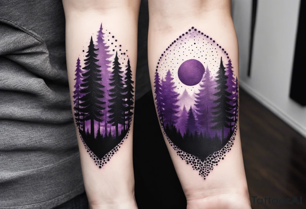 forest, abstract, on hand, no people, purple and black tattoo idea