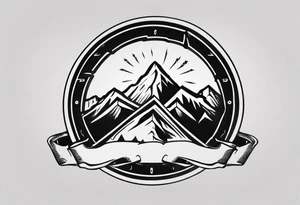 road cycle front wheel drawn as a gym weight plate with a mountain in the middle tattoo idea