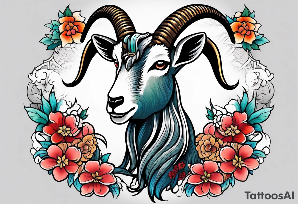 traditional japanese stylle goat tattoo idea