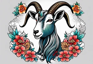 traditional japanese stylle goat tattoo idea