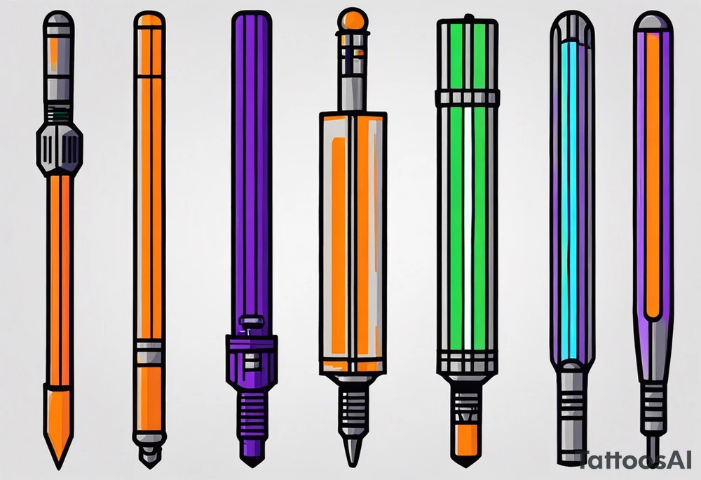 blue lightsaber, green lightsaber, orange lightsaber, purple lightsaber tattoo idea