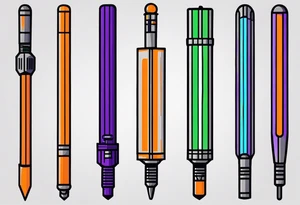 blue lightsaber, green lightsaber, orange lightsaber, purple lightsaber tattoo idea