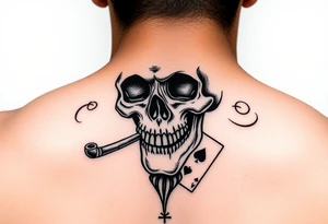 skull with top-hat and cigar in his mouth, playing cards. tattoo idea