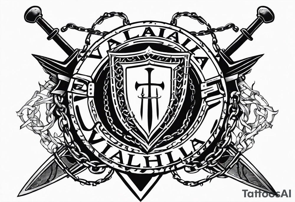 Valhalla sword shield barb wire chain tattoo idea