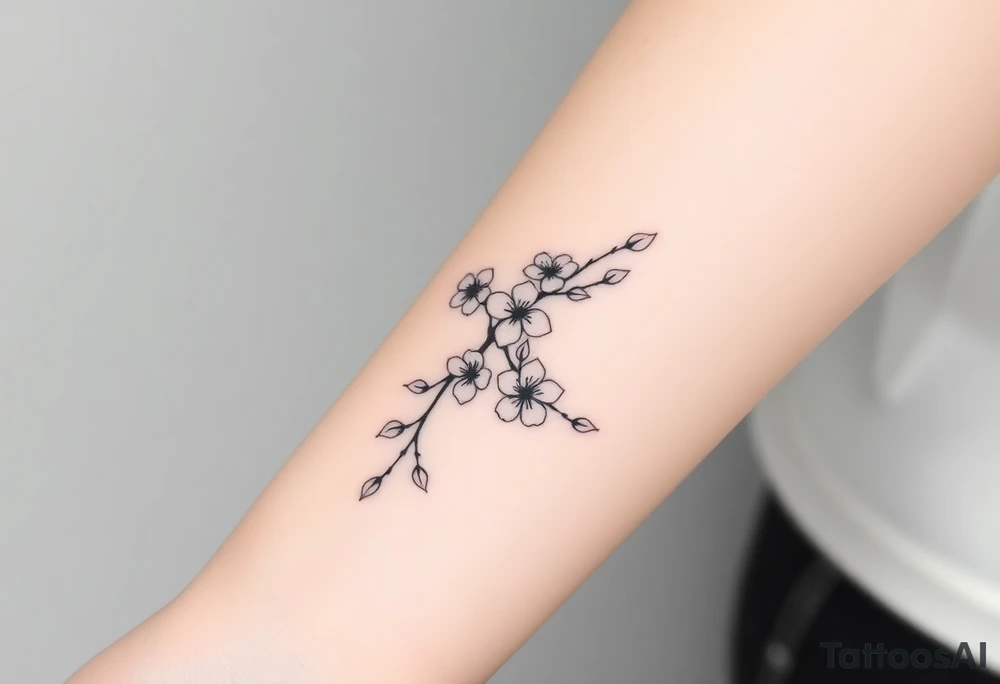 delicate cherry blossoms swirling in spring breeze with petals tattoo idea