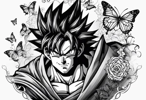 Goku and Batman symbol with butterflies tattoo idea