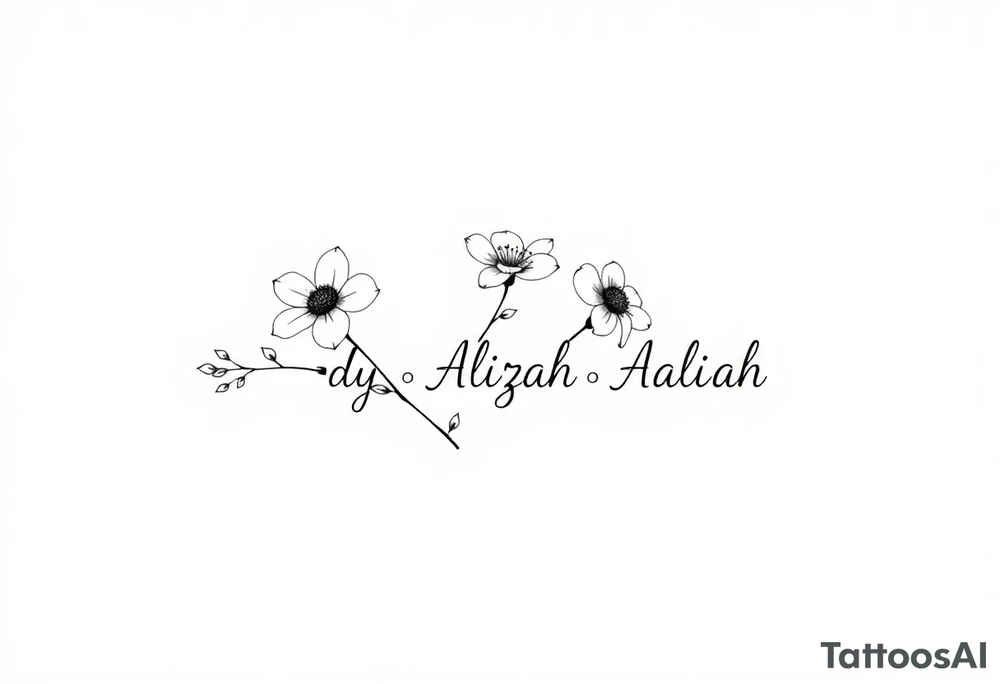 mother of 3 girls flowers names in stem Addy, Alizah, Aaliyah tattoo idea