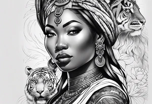 African goddess Japanese traditional style full sleeve with tiger tattoo tattoo idea
