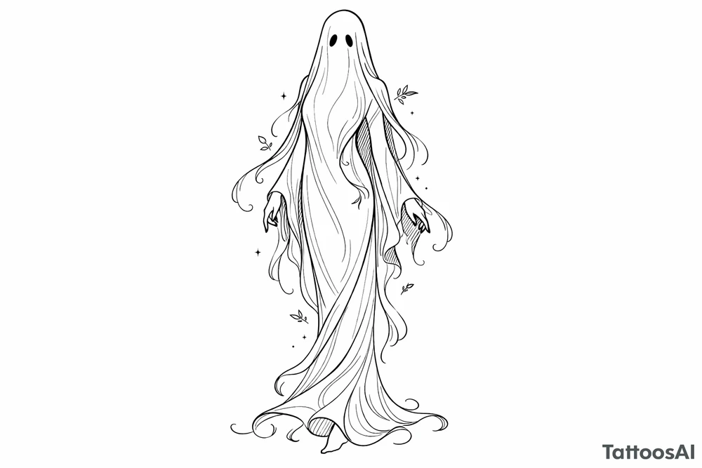 Tall girly ghost line work tattoo idea