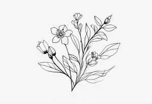 “Generate a subtle botanical tattoo with soft, flowing lines, showcasing tiny flowers and leaves arranged in a delicate pattern tattoo idea