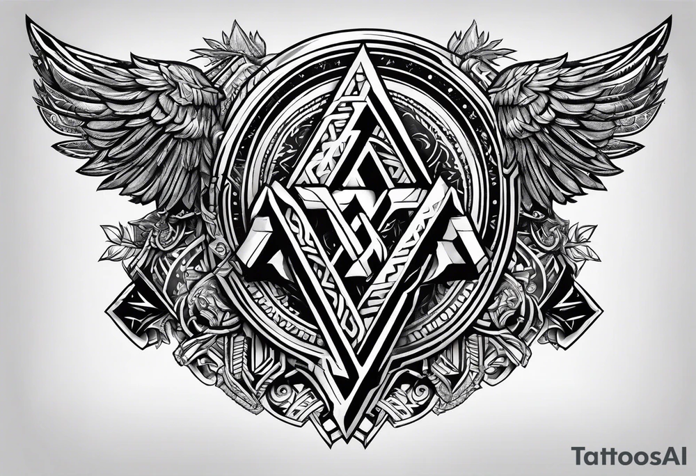 Valhalla sword shield axe Valknut tattoo idea