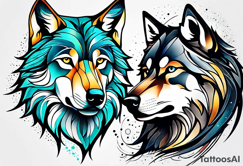 Constellation, two animal wolf tattoo idea