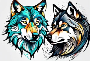 Constellation, two animal wolf tattoo idea