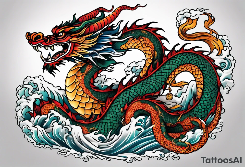Create a detailed tattoo of Asian dragon wrapping around an anchor centered on taeguk. tattoo idea