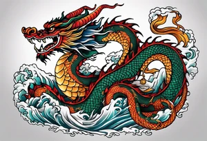 Create a detailed tattoo of Asian dragon wrapping around an anchor centered on taeguk. tattoo idea