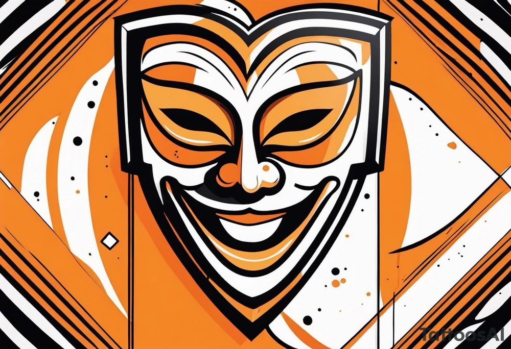 Laughing mask that is orange and black simplistic tattoo idea