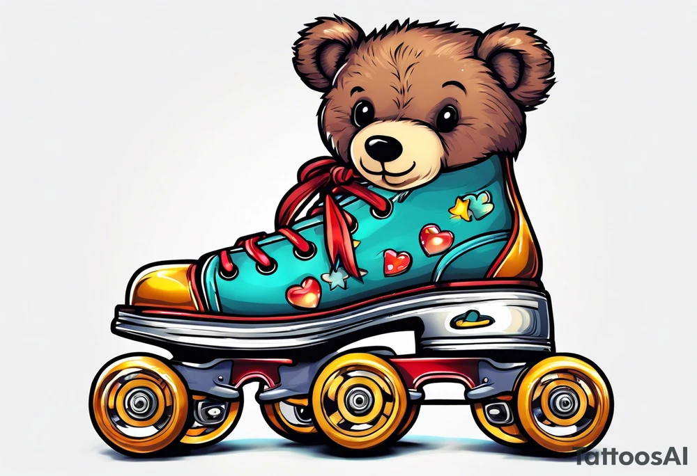 teddy bear sized roller skates tattoo idea