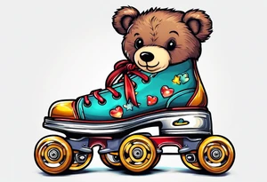 teddy bear sized roller skates tattoo idea