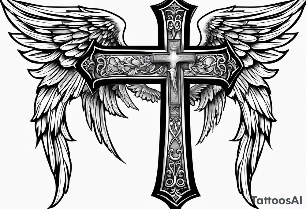 Rest in peace mom cross with angel wings tattoo idea