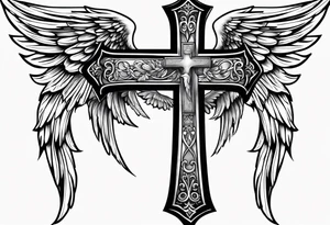 Rest in peace mom cross with angel wings tattoo idea