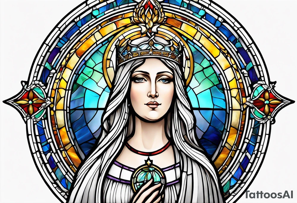 holy saint woman with halo stained glass holding a chalice tattoo idea