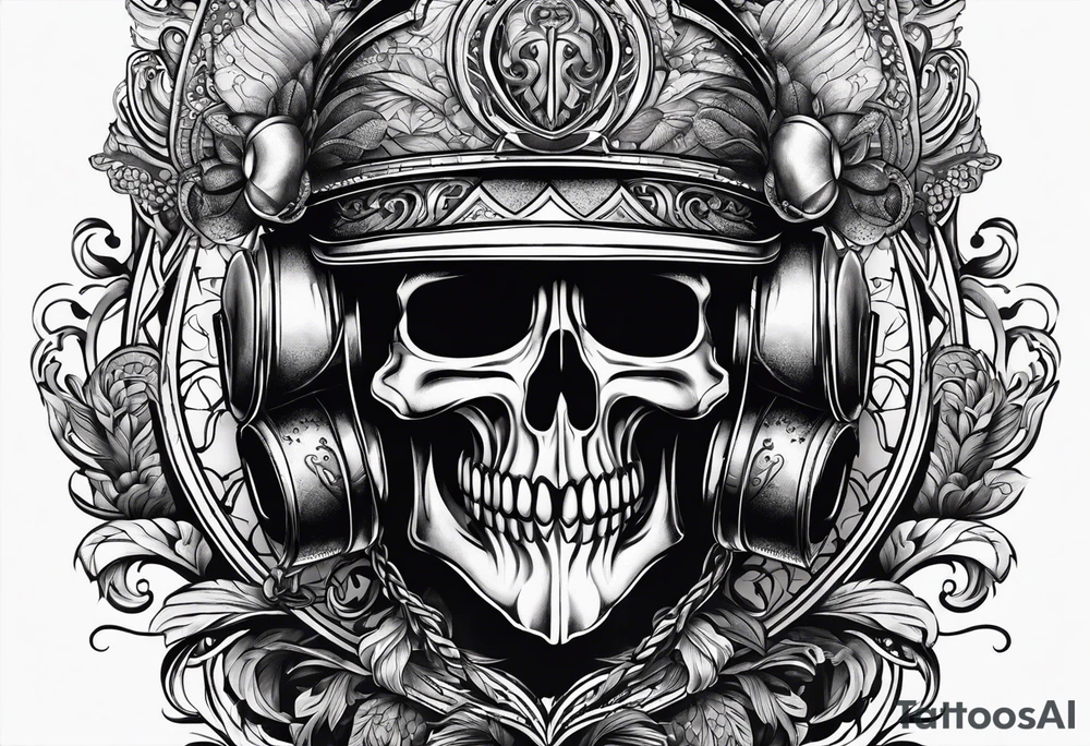 cirkel met vuur, binnenin een helm met een vlammetje waar tattoo idea