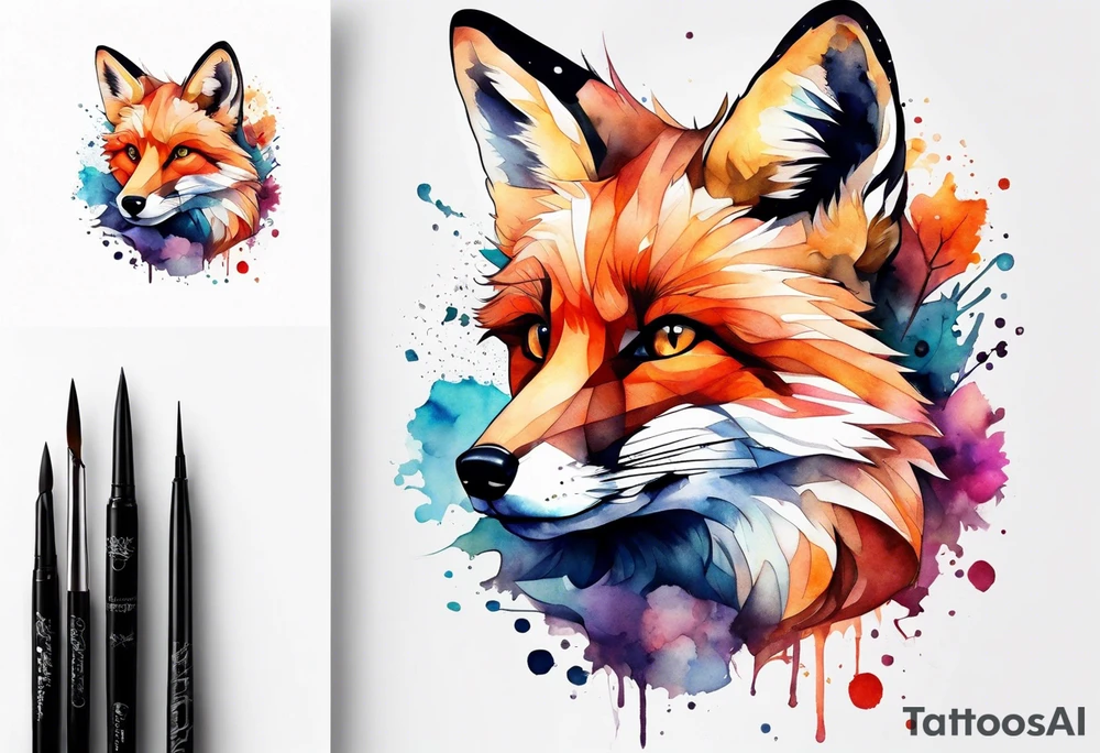 Watercolor fox tattoo idea