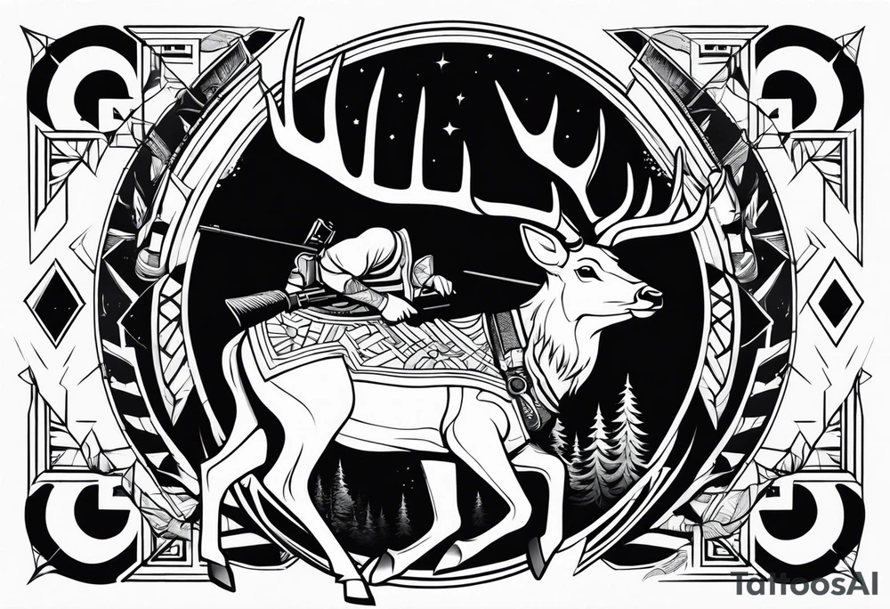 a hunter hunting a deer with a rifle tattoo idea