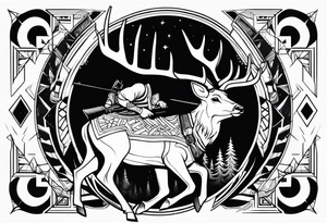a hunter hunting a deer with a rifle tattoo idea