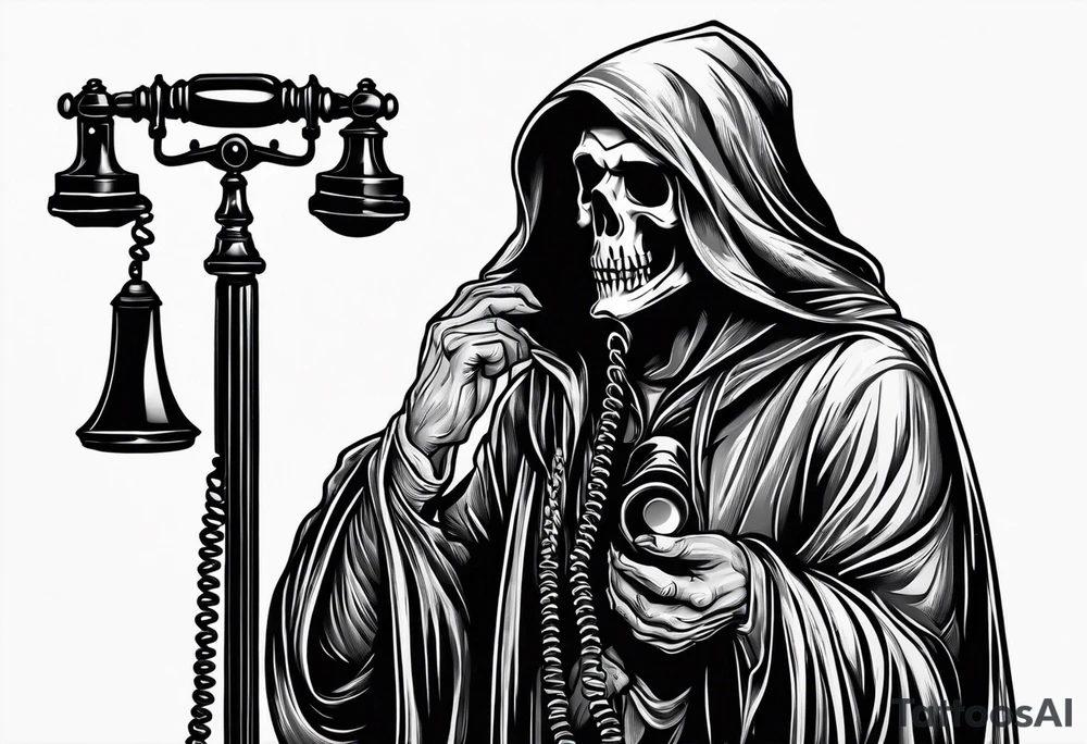Grim reaper talking on a old school telephone tattoo idea Grim reaper talking on a old school telephone tattoo idea